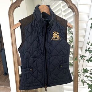 Ralph Lauren Quilted Vest Navy w/ Brown Suede